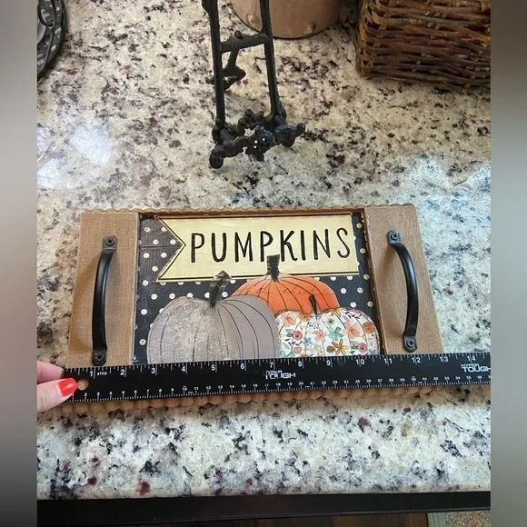 Fall Wooden  Serving Tray with Handles - Picture 2 of 3